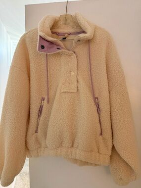 Cozy Cream Sherpa Pullover with Lavender Accents